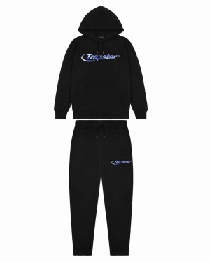 Black Trapstar Hyperdrive Midnight Chrome Hooded Men's Tracksuits | UKSGIJ-156