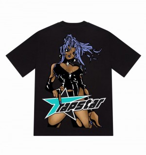 Black Trapstar Rockstar Tee Men's T Shirts | ZBDULA-103