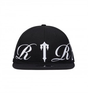 Black Trapstar Script Fitted Men's Caps | RGFJTA-586