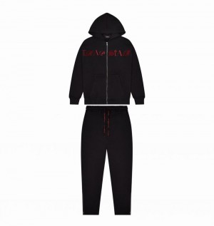 Black Trapstar Script Zip Through Hoodie Men's Tracksuits | RFITXS-586