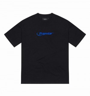 Black / Blue Trapstar Hyperdrive Embroidered Tee Men's T Shirts | HSCRUK-031