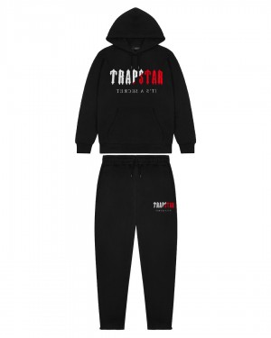 Black / Red Trapstar Decoded Chenille Hooded Men's Tracksuits | BCFMJI-582