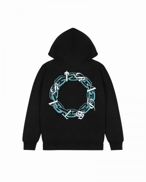 Black / Turquoise Trapstar Chain Script Men's Hoodie | DJVFRQ-869