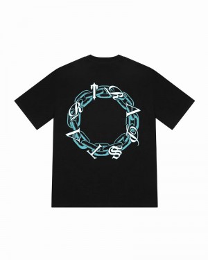 Black / Turquoise Trapstar Chain Script Tee Men's T Shirts | SKLDXB-802