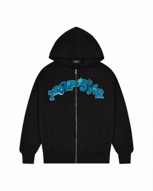 Black / Turquoise Trapstar Wildcard Chenille Men's Hoodie | QRJVDF-408