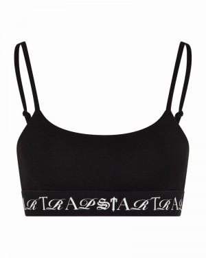 Black / White Trapstar Script Women's Bra | DHFOUK-724