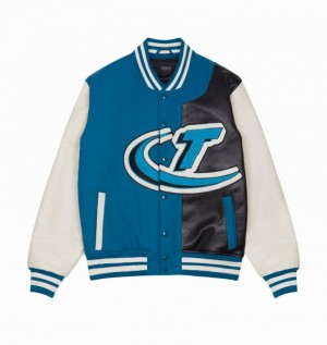 Blue / Black Trapstar Hyperdrive T Chenille Varsity Men's Jackets | KUPSOR-568