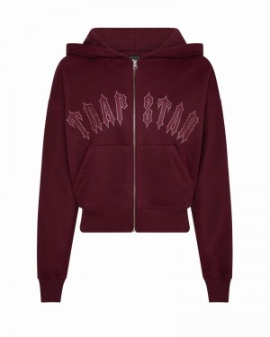 Burgundy Trapstar Mesh Irongate Arch Hoodie Women's Tracksuits | IOLFJY-925