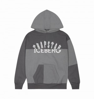 Grey Trapstar x Iceberg Deconstructed Two Logo Men's Hoodie | IOJGAY-604