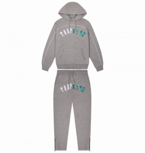 Grey / Blue Trapstar Irongate Chenille Arch Hooded Men's Tracksuits | WCTOBM-197