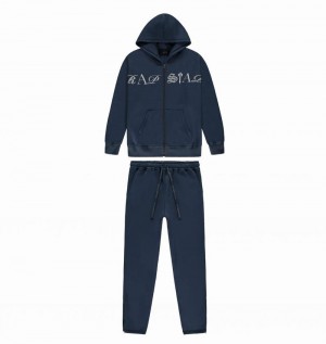 Navy Trapstar Script Zip Hoodie Men's Tracksuits | ZIKTDY-461