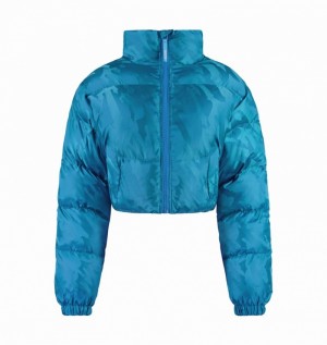 Turquoise Trapstar Cropped T Jacquard Puffer Women's Jackets | YVNXJS-421