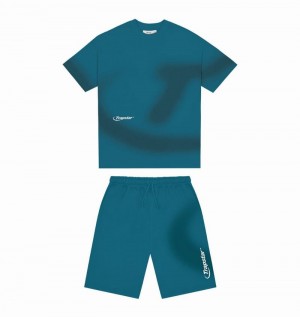 Turquoise Trapstar Hyperdrive Spray Short Men's Sets | ZNWBEK-028