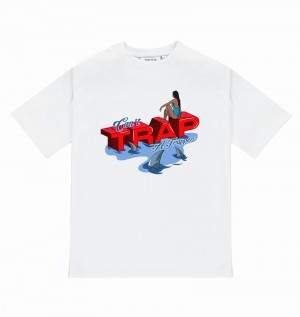 White Trapstar Can't Trap A Trapper Tee Men's T Shirts | HVKUCT-094