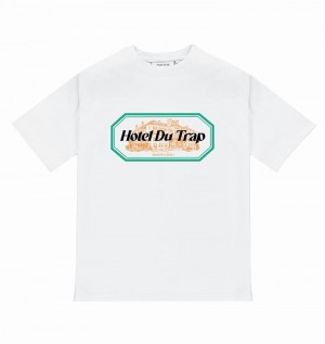 White Trapstar Hotel Du Trap Tee Men's T Shirts | IZKQGF-087