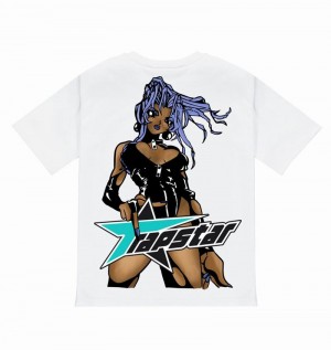 White Trapstar Rockstar Tee Men's T Shirts | AMTFEV-658