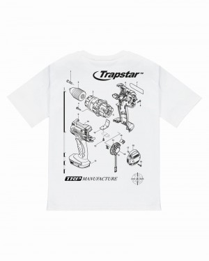 White Trapstar TRP Manufacture Tee Men's T Shirts | DVPOMG-018