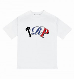 White Trapstar TRP Tee Men's T Shirts | AUOPCX-170