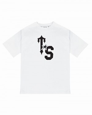 White / Black Trapstar TS-Star Tee Men's T Shirts | ZLSRMB-236