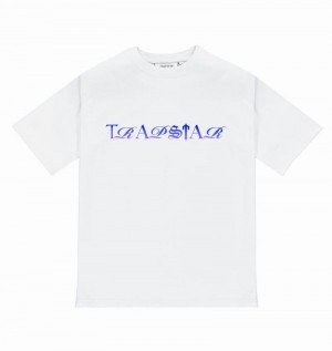 White / Blue Trapstar Script Fade Tee Men's T Shirts | QEYLKX-960