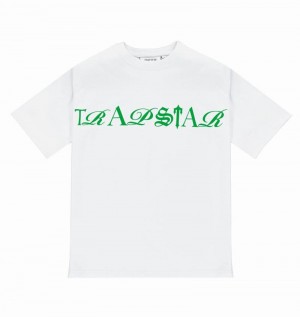 White / Green Trapstar Script Tee Men's T Shirts | JHOCRF-014