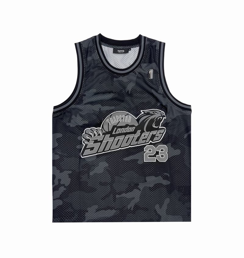 Black Camo Trapstar Shooters SS23 Basketball Vest Men\'s T Shirts | PIOSZB-769