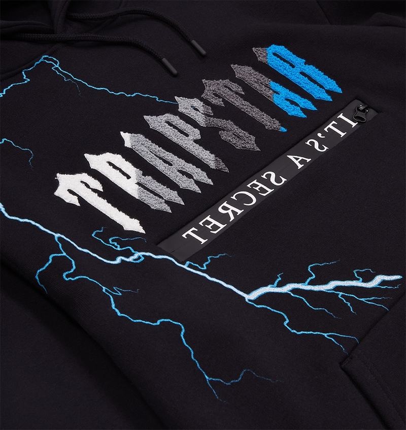 Black Silver Blue Trapstar Chenille Decoded 2.0 Hoodie Men's Tracksuits | PXKLNC-458