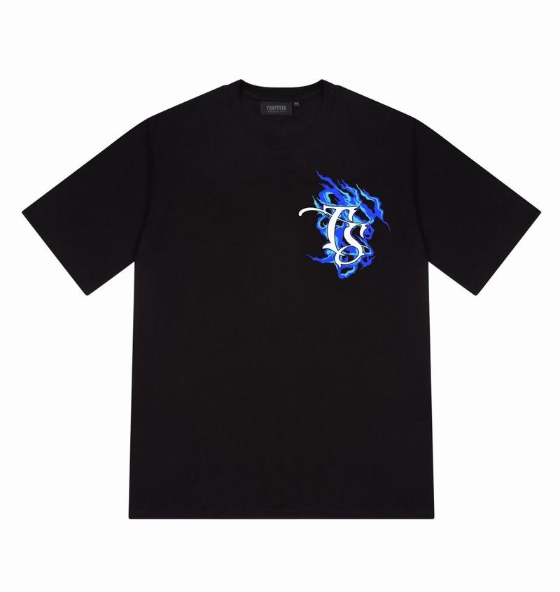 Black Trapstar Chrome Flame SS23 Tee Men's T Shirts | JDISXM-405