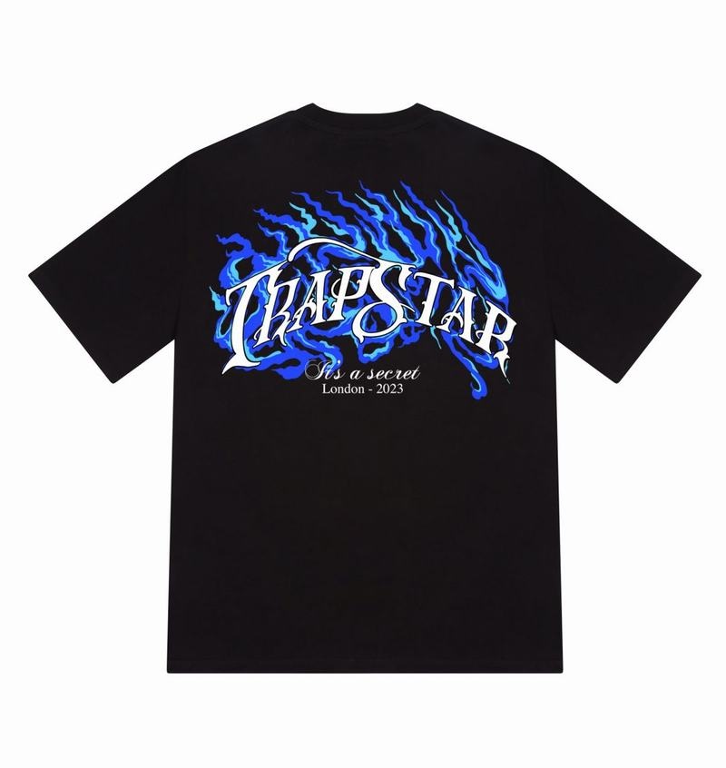 Black Trapstar Chrome Flame SS23 Tee Men\'s T Shirts | JDISXM-405