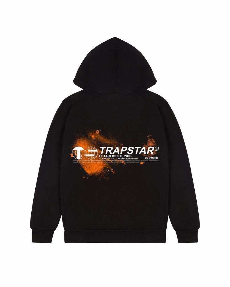 Black Trapstar Global Distribution Men\'s Hoodie | TZBHDU-206