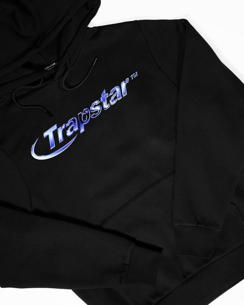 Black Trapstar Hyperdrive Midnight Chrome Hooded Men's Tracksuits | UKSGIJ-156