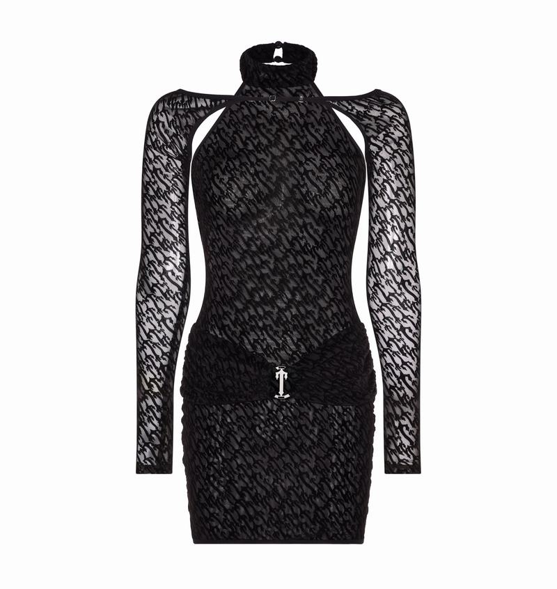 Black Trapstar Jacquard Mesh Women\'s Dress | VNGZIH-582