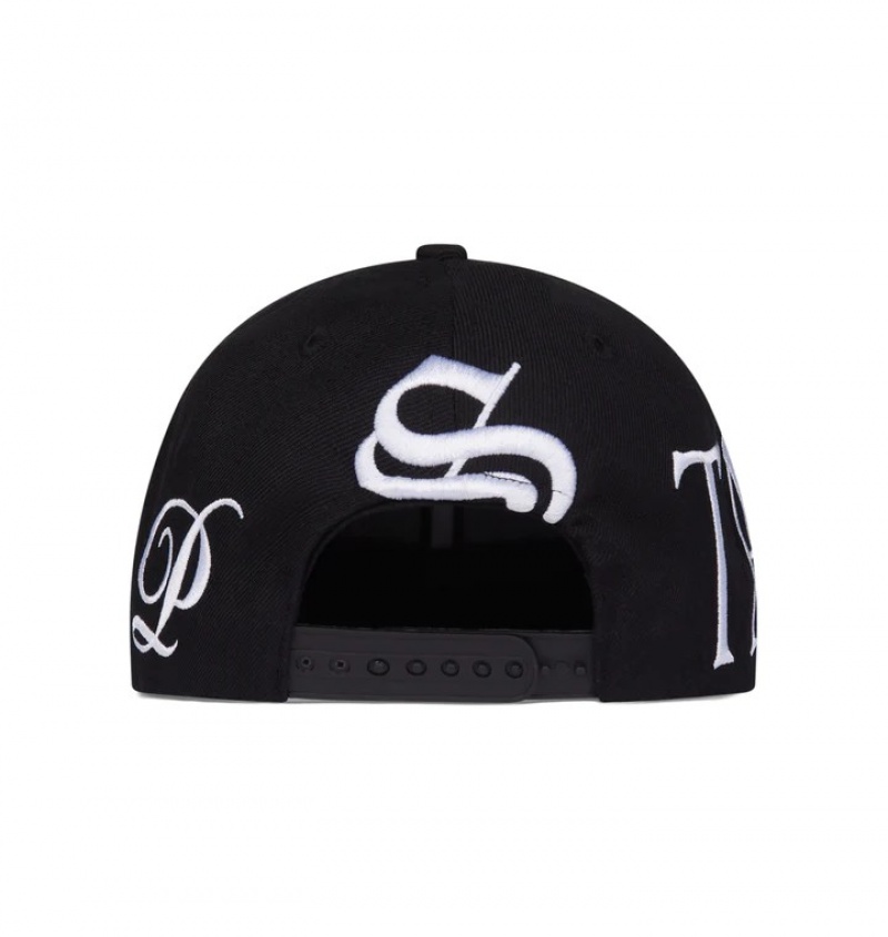 Black Trapstar Script Fitted Men's Caps | RGFJTA-586