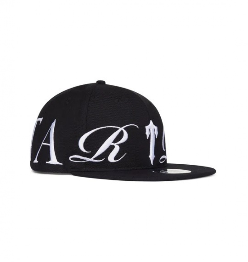 Black Trapstar Script Fitted Men's Caps | RGFJTA-586