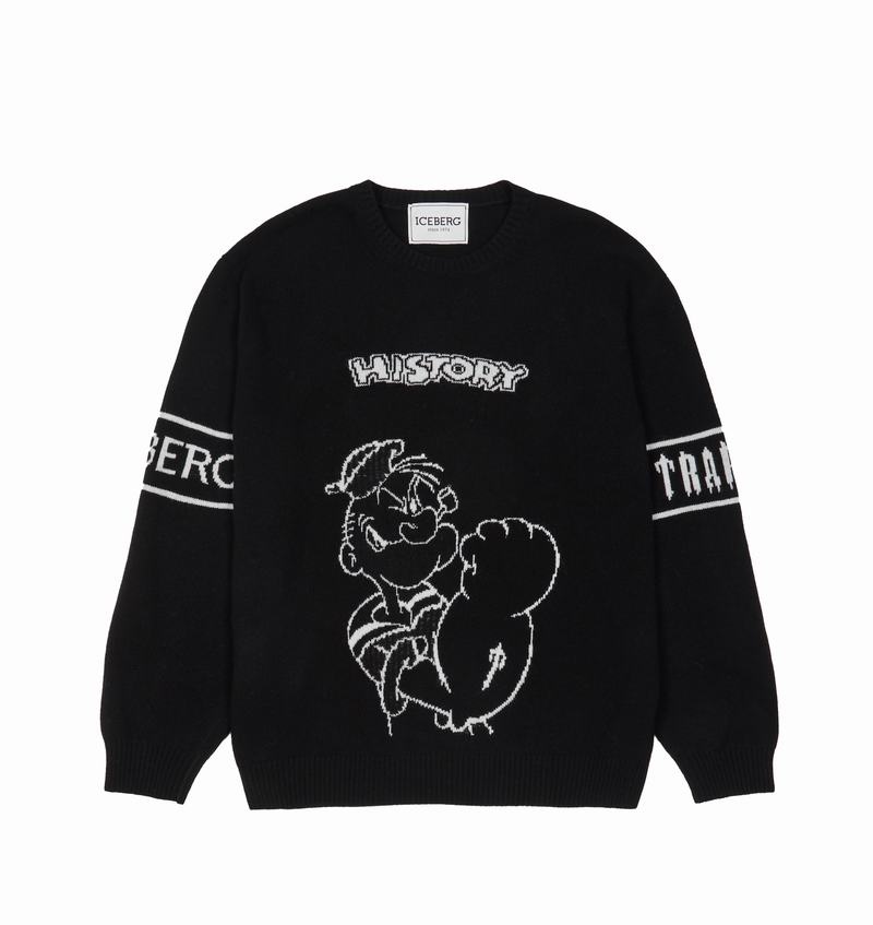 Black Trapstar x Iceberg Black Knitted Popeye Men\'s Sweater | VFGWAD-921