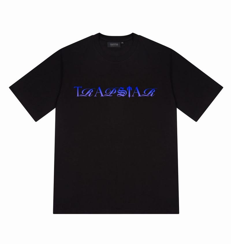 Black / Blue Trapstar Script Fade Tee Men\'s T Shirts | BNRVQX-294