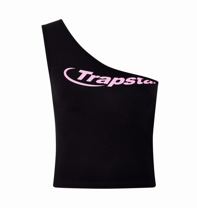 Black / Pink Trapstar Hyperdrive One Shoulder Vest Women\'s Tops | TEYJQV-143