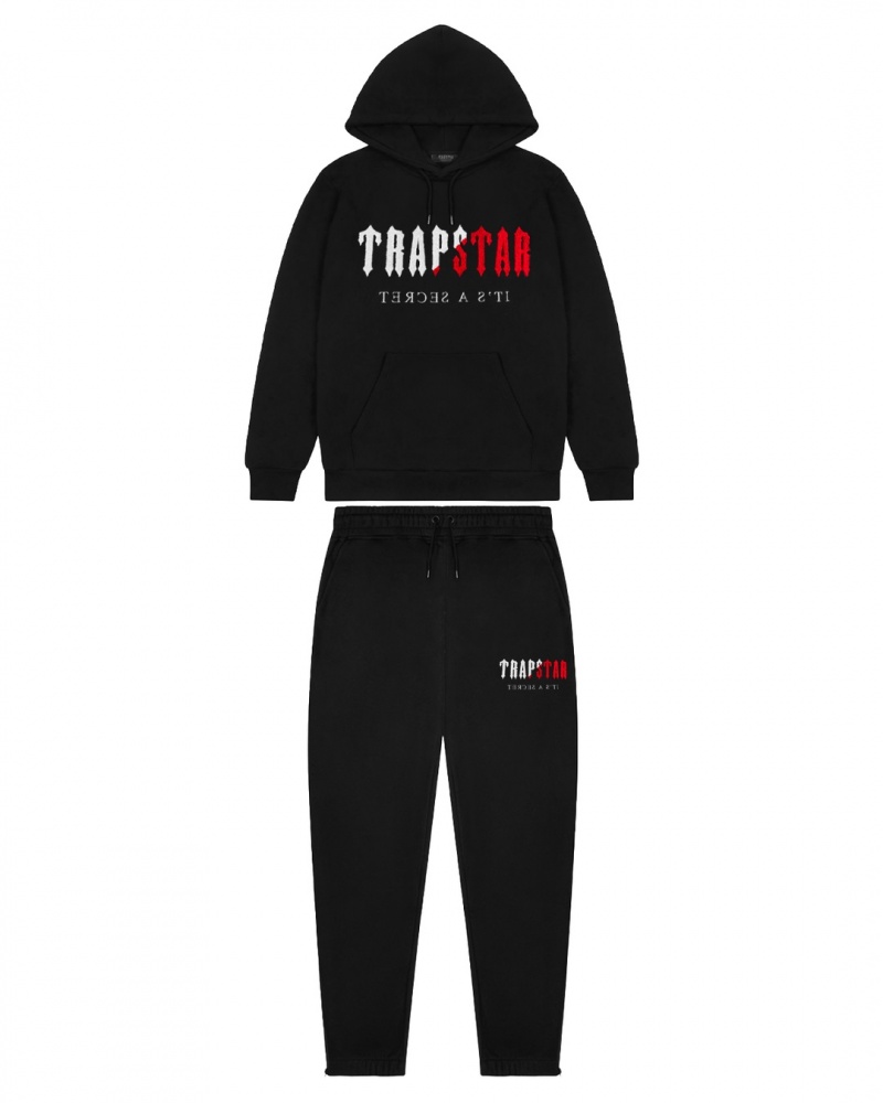 Black / Red Trapstar Decoded Chenille Hooded Men\'s Tracksuits | BCFMJI-582