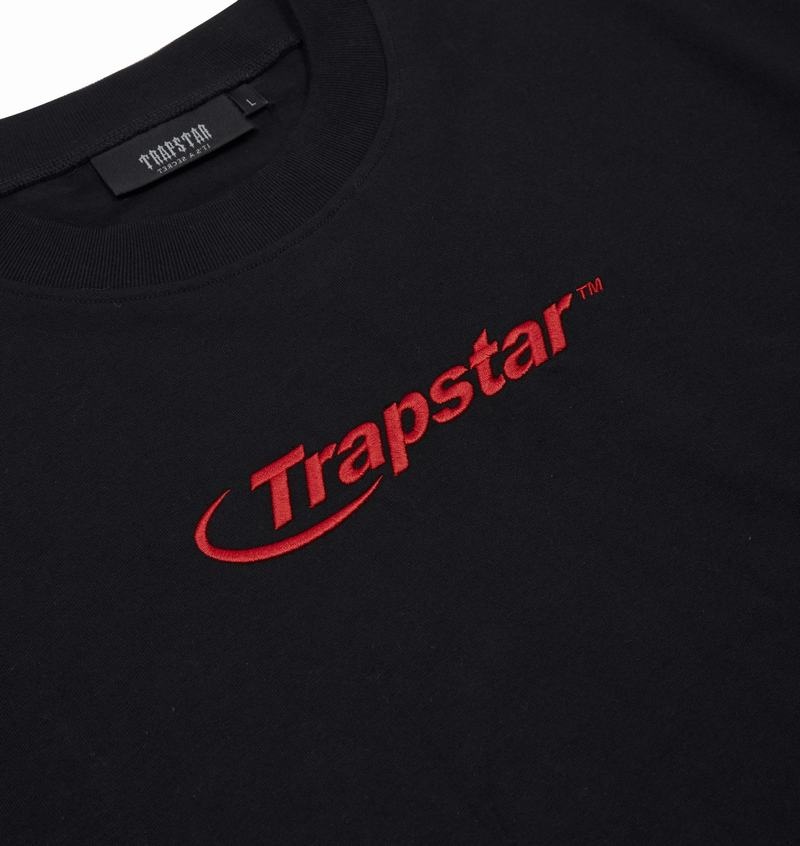 Black / Red Trapstar Hyperdrive Embroidered Tee Men's T Shirts | GDMWUS-718