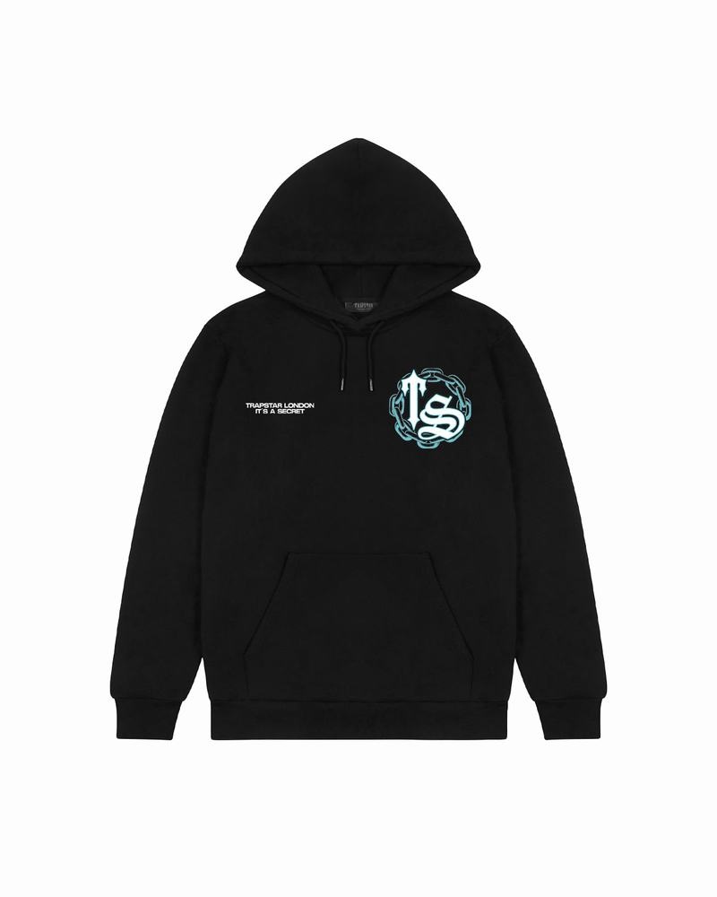 Black / Turquoise Trapstar Chain Script Men's Hoodie | DJVFRQ-869