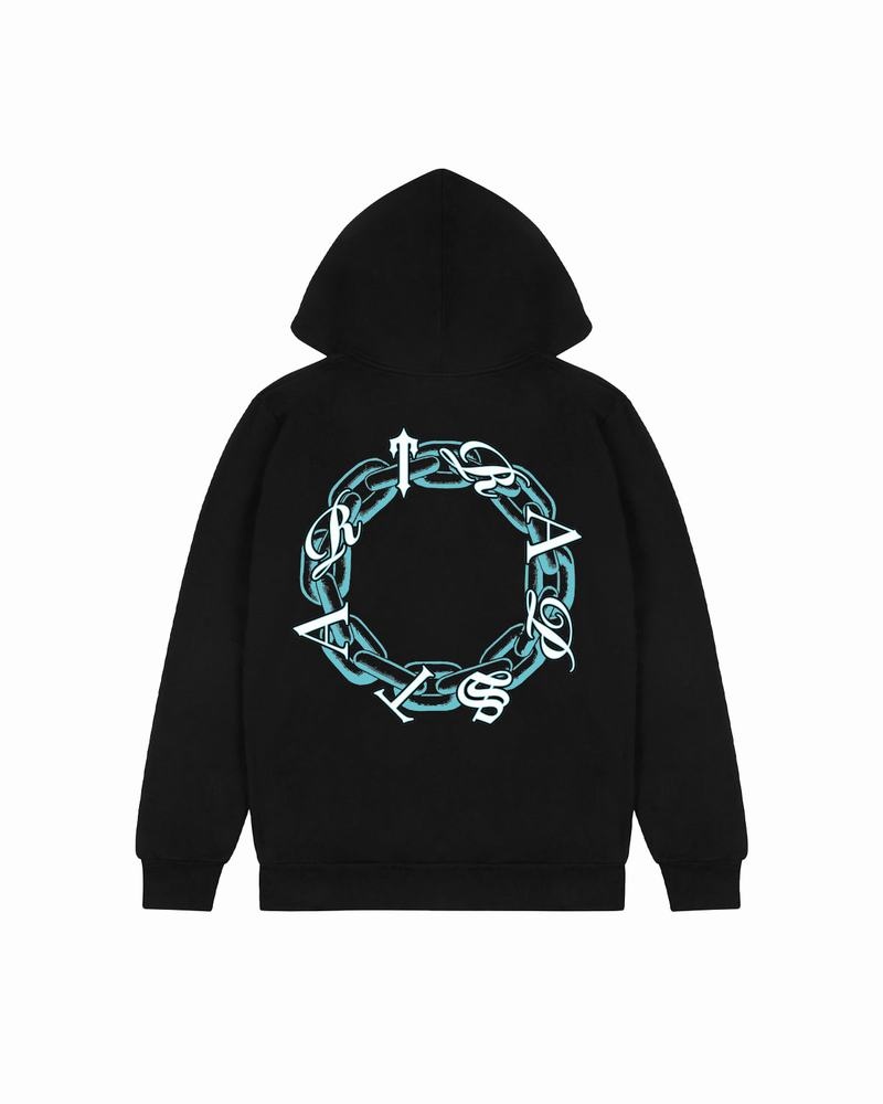 Black / Turquoise Trapstar Chain Script Men\'s Hoodie | DJVFRQ-869