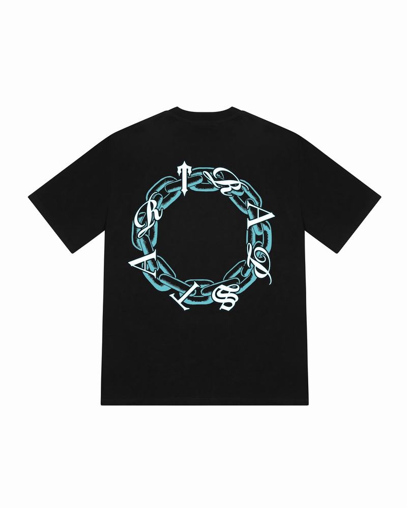 Black / Turquoise Trapstar Chain Script Tee Men\'s T Shirts | SKLDXB-802