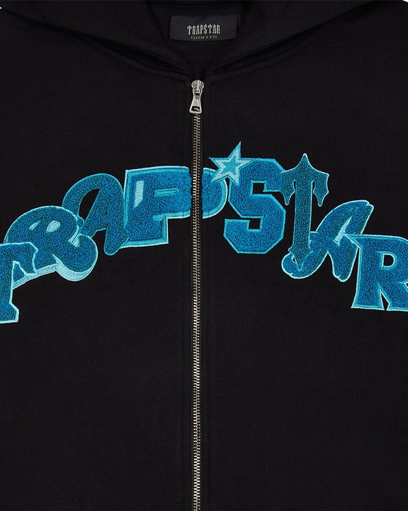 Black / Turquoise Trapstar Wildcard Chenille Men's Hoodie | QRJVDF-408