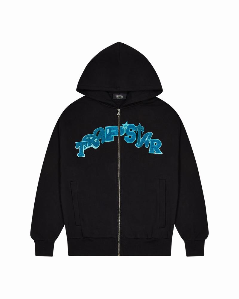 Black / Turquoise Trapstar Wildcard Chenille Men\'s Hoodie | QRJVDF-408