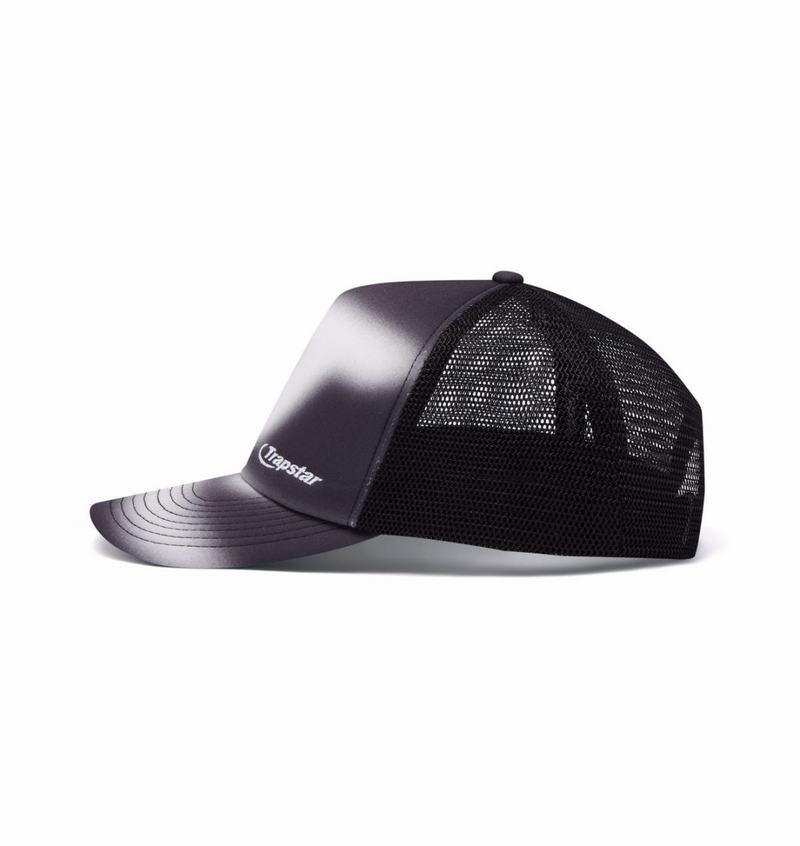 Black / White Trapstar Hyperdrive Blur Trucker Men's Caps | VCUQPN-039