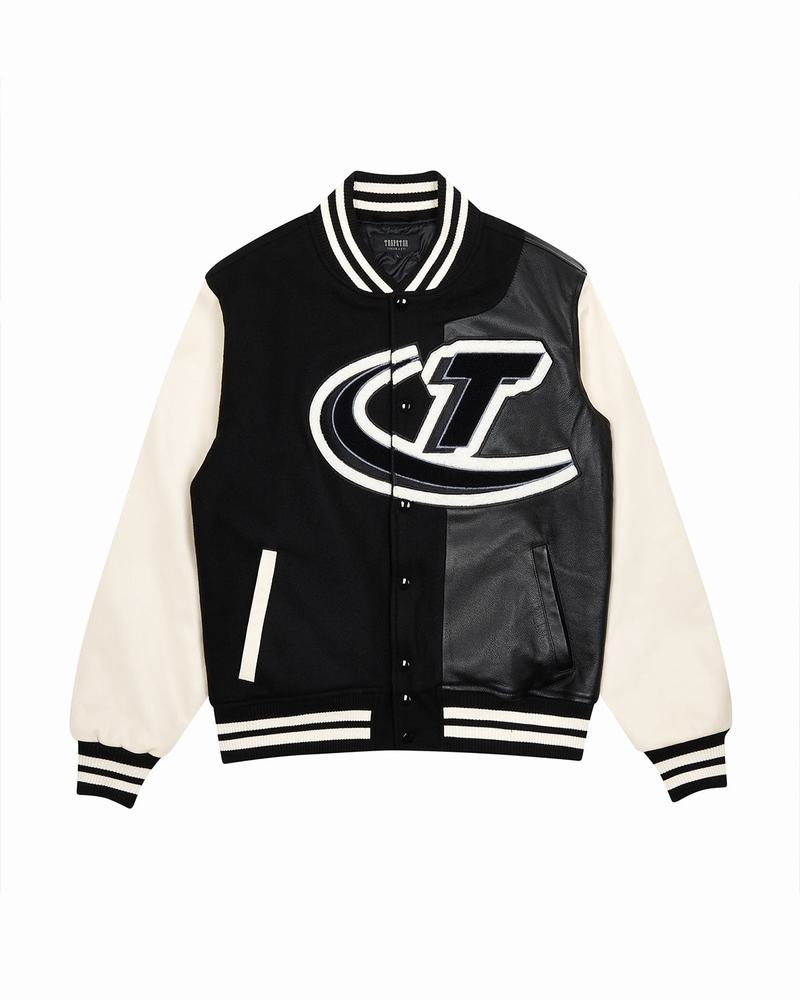 Black / White Trapstar Hyperdrive T Chenille Varsity Men\'s Jackets | VMWNCK-129