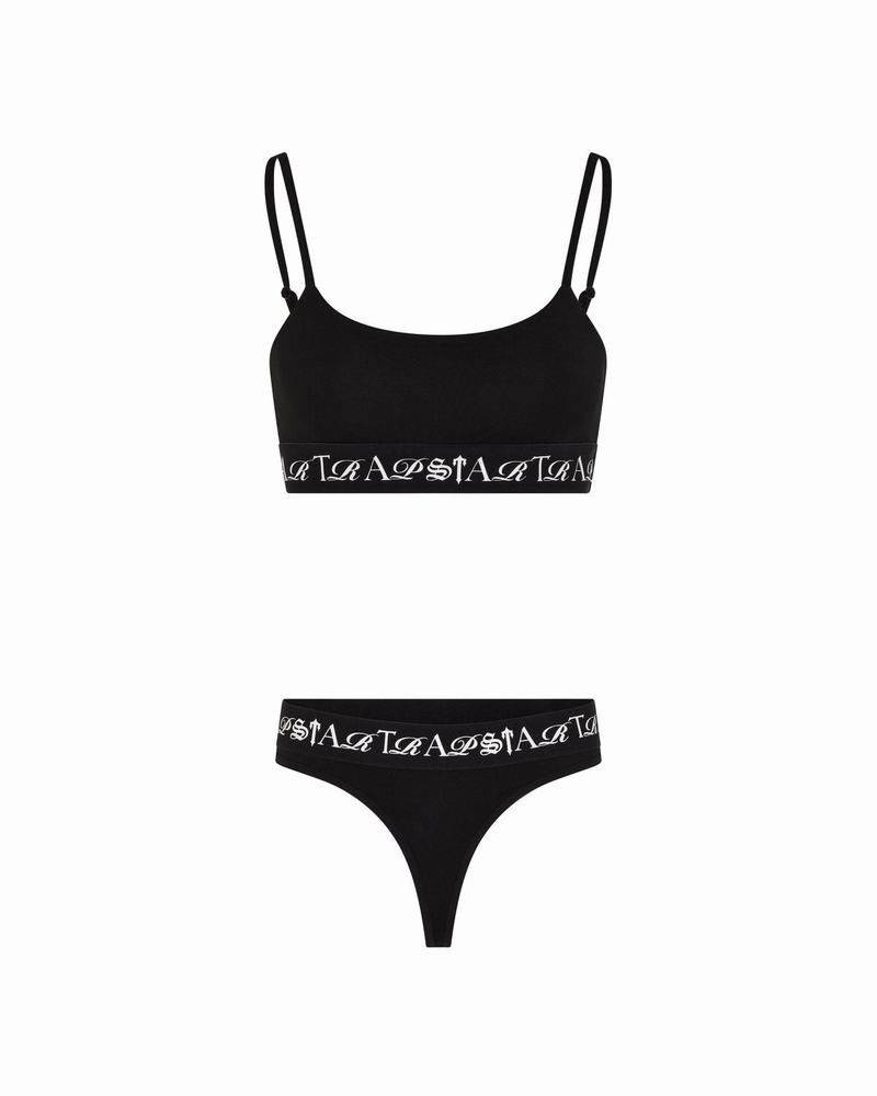 Black / White Trapstar Script Women's Bra | DHFOUK-724