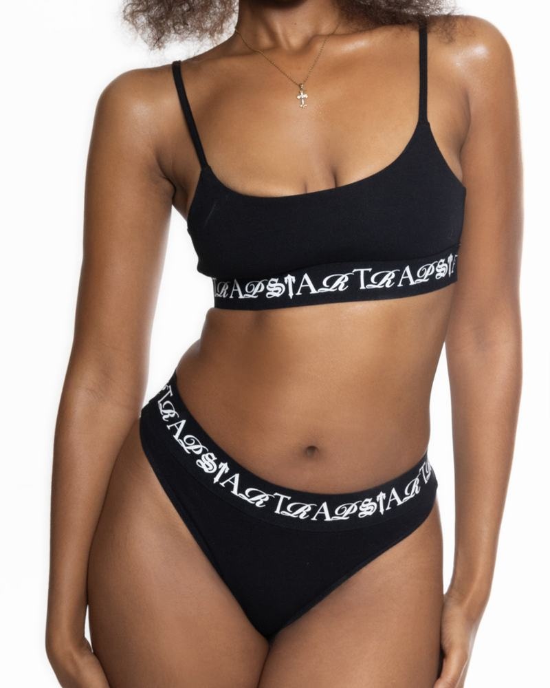 Black / White Trapstar Script Women's Bra | DHFOUK-724