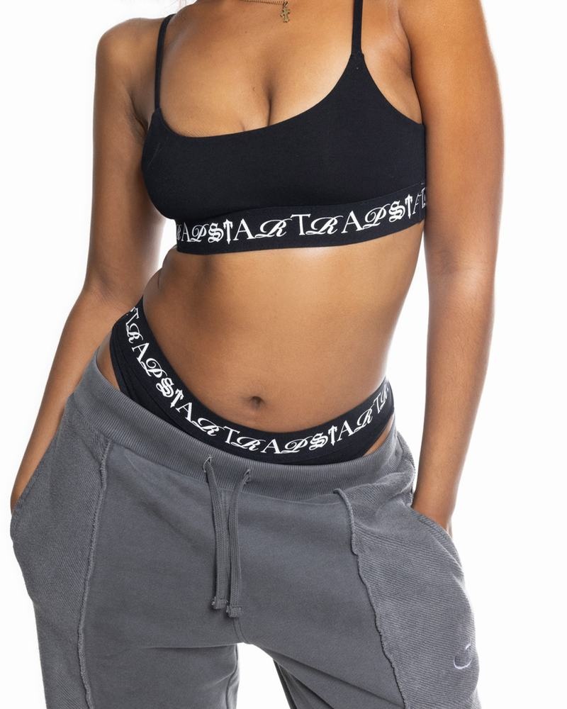 Black / White Trapstar Script Women's Bra | DHFOUK-724