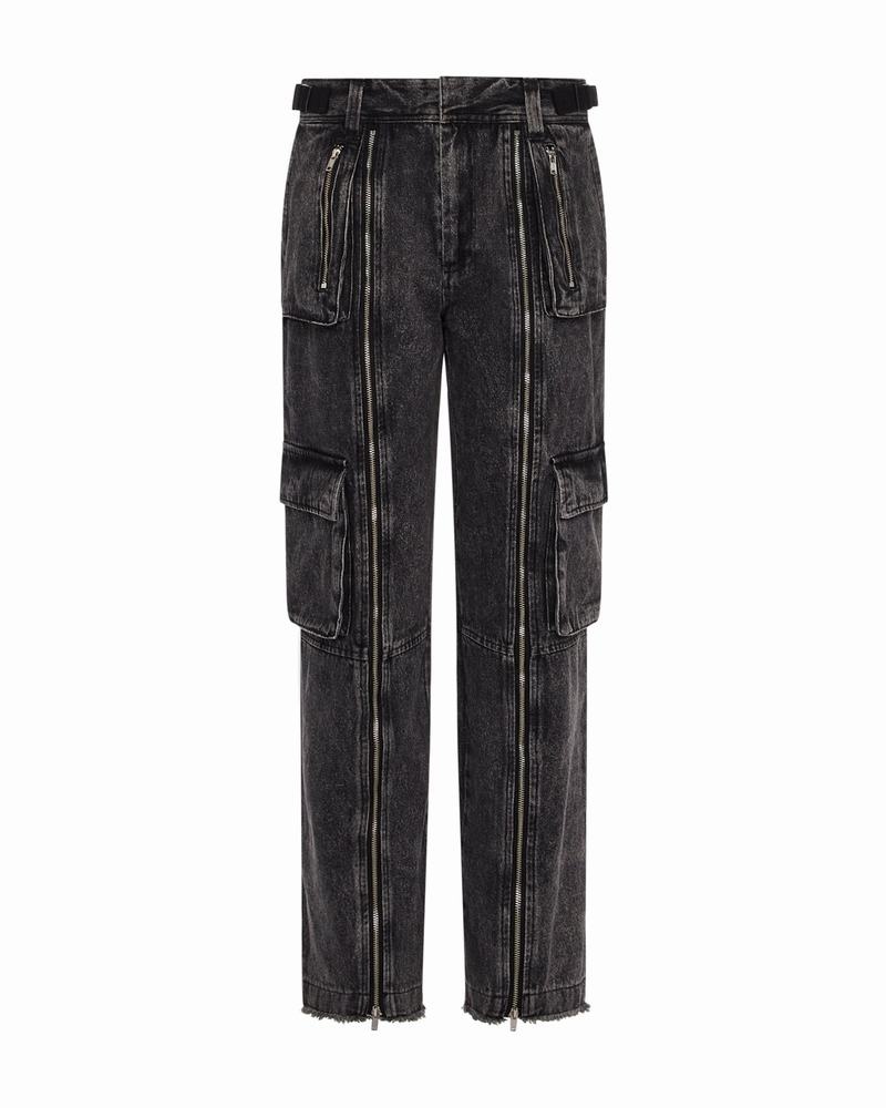 Blue Trapstar Arch Applique Distressed Denim Look Cargo Women's Pants | UWPHBK-760